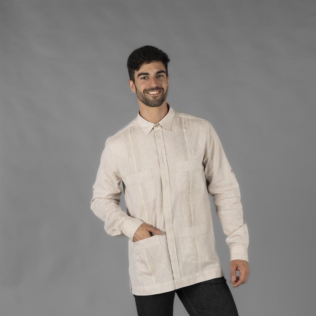GARY'S Salomon chemise guayabera homme blanche lin