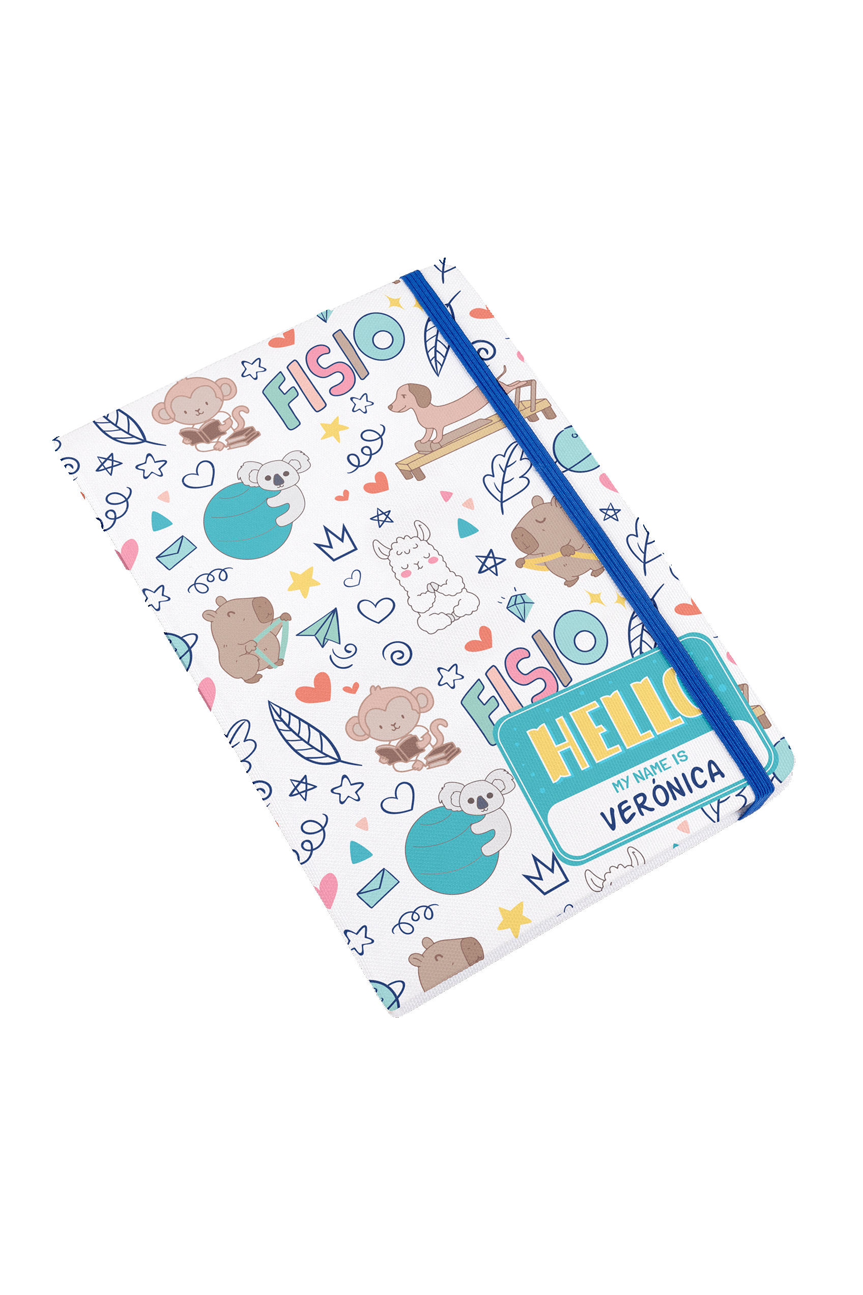 Enfermania Animalitos Fisio carnet A5 bleu élastique ligné