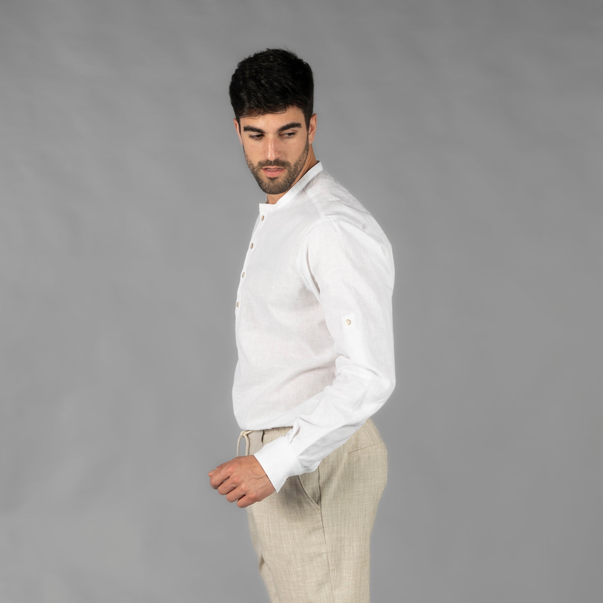 GARY'S Tiwi chemise homme lin coton col mao blanc