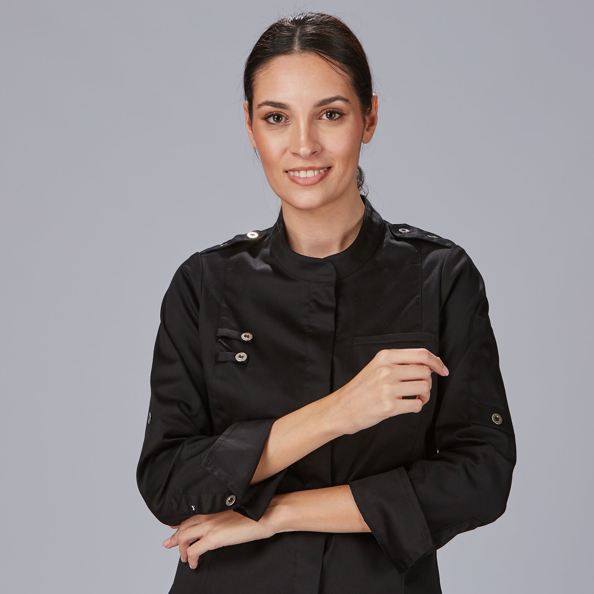 Gary's Sola veste cuisine femme noire satin coton