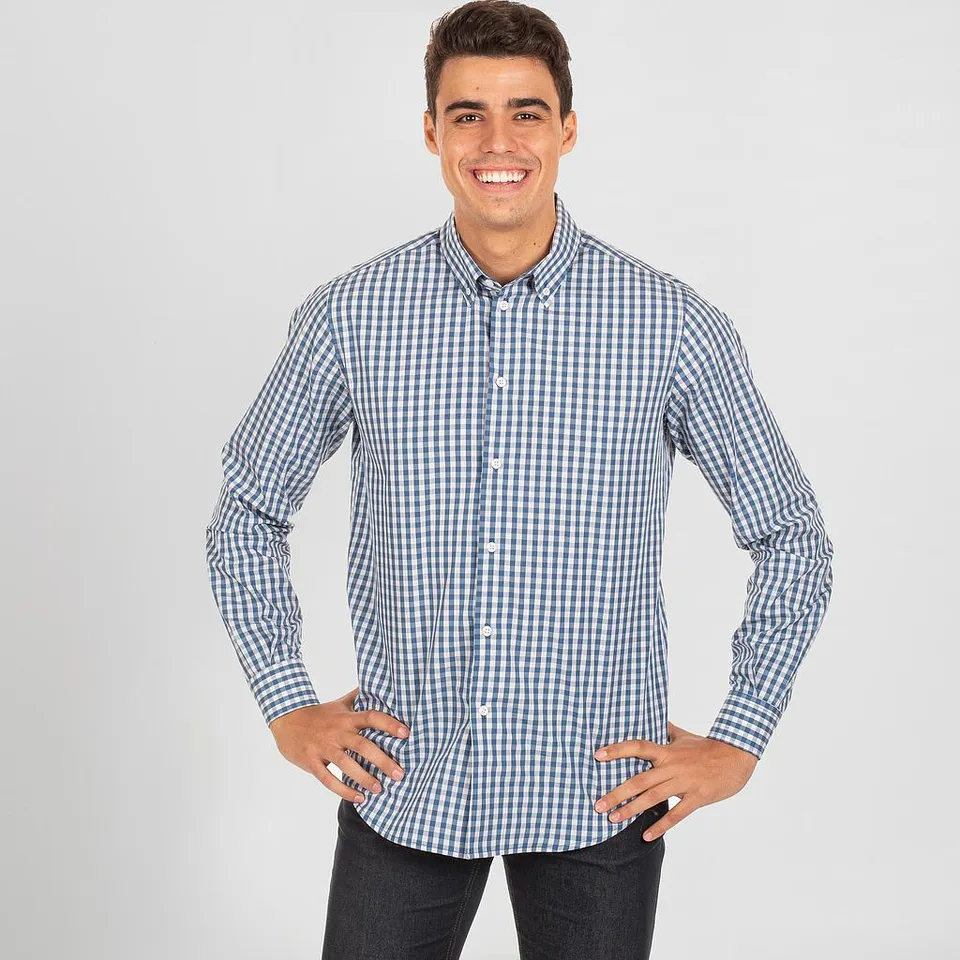 GARY'S Marco chemise homme slim Vichy carreaux bleu / aubergine