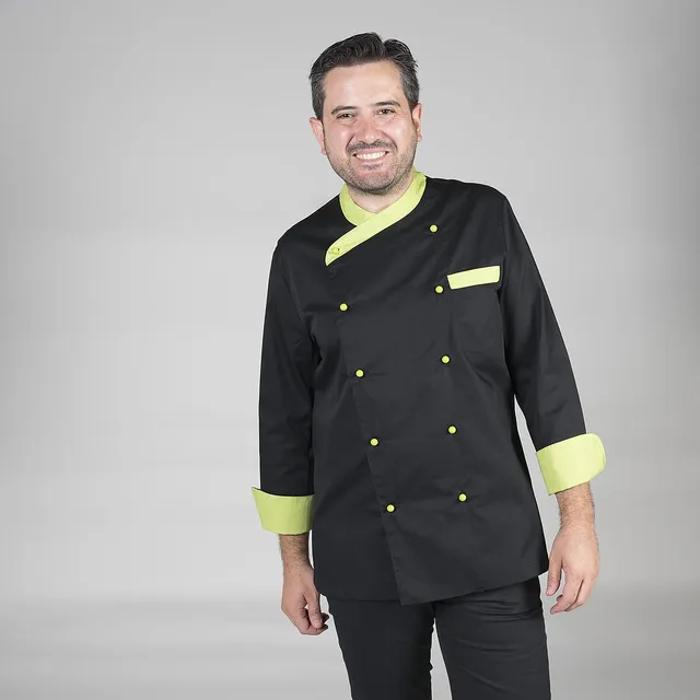 Gary's París veste cuisinier noire pistache manches longues