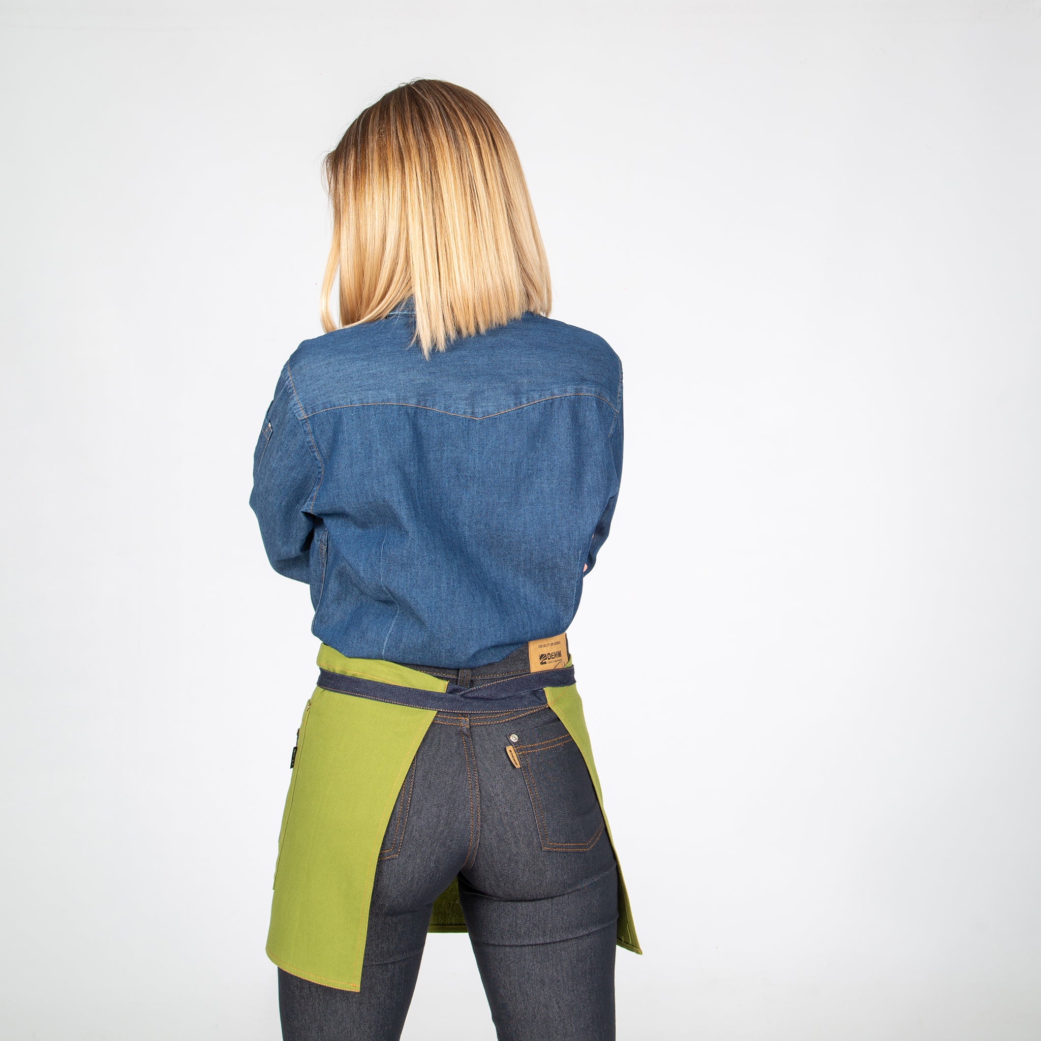 Gary's tablier court denim indigo 40x69 olive albero
