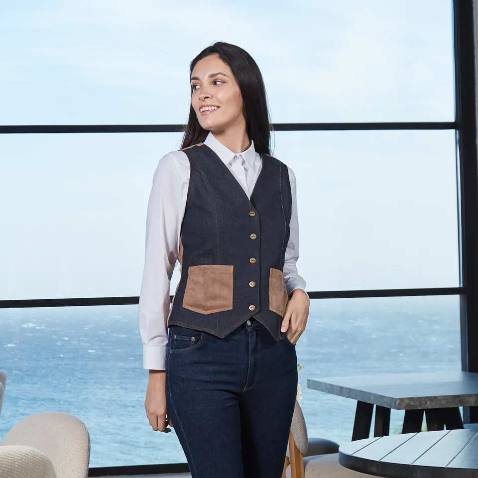 GARY'S Baena gilet de serveuse femme denim marine
