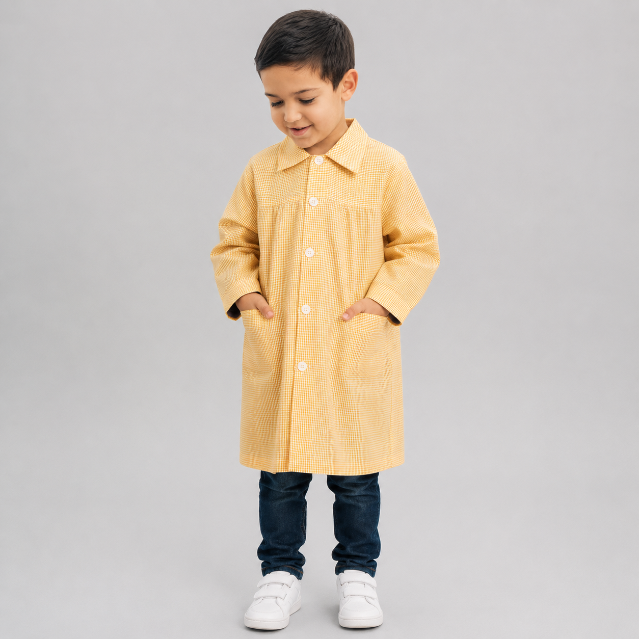 GARY'S Tablier École Enfant Vichy Manches Longues