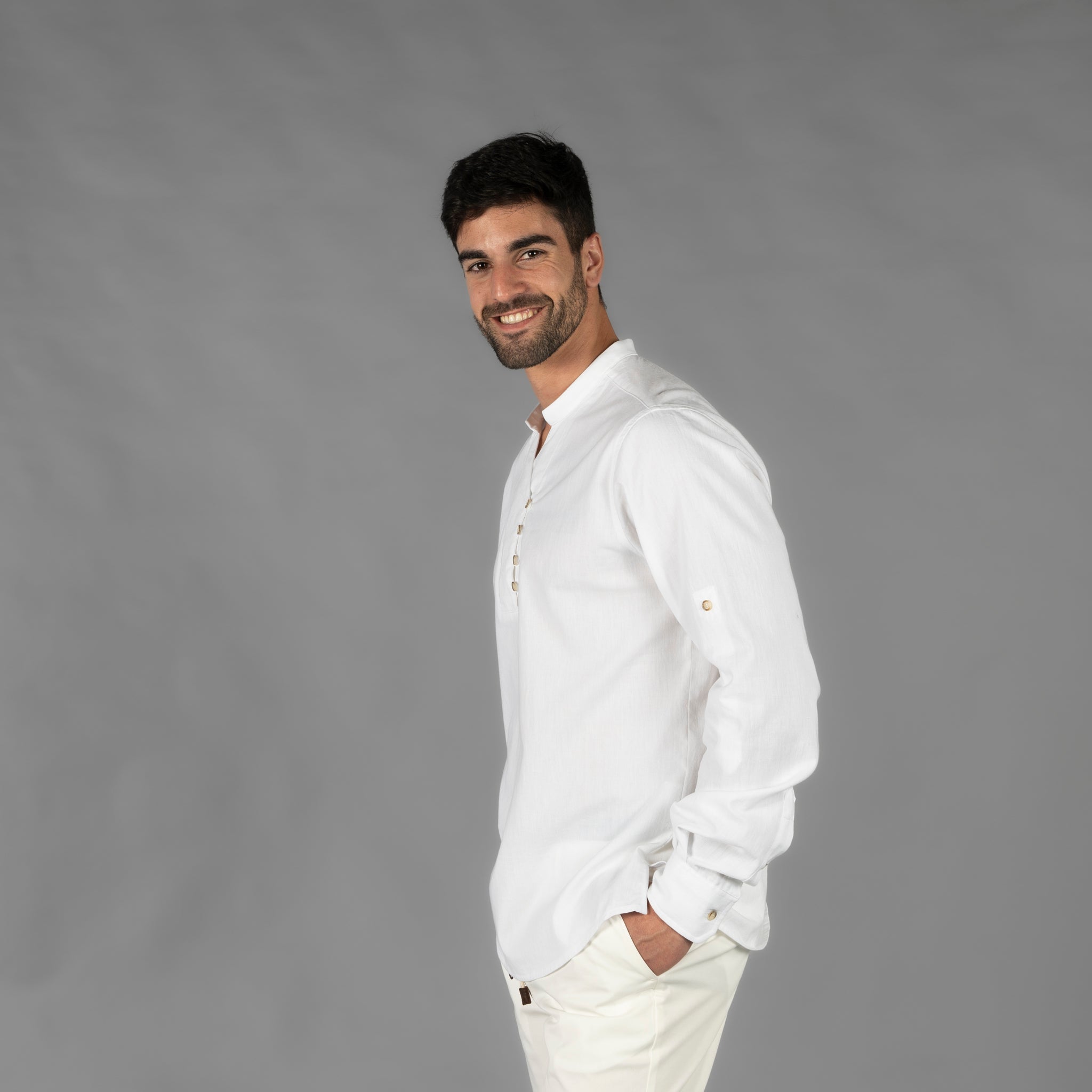 Gary's Shirts chemise homme Nias chambray beige col mao