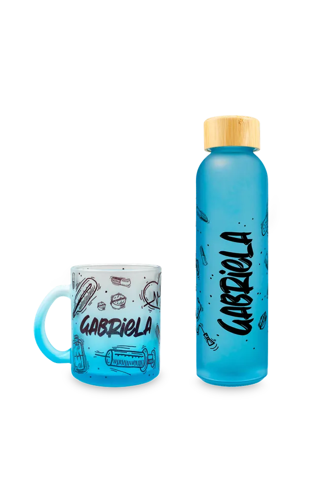 Enfermania Regalos pack bouteille + tasse verre bleu Motion 500 ml