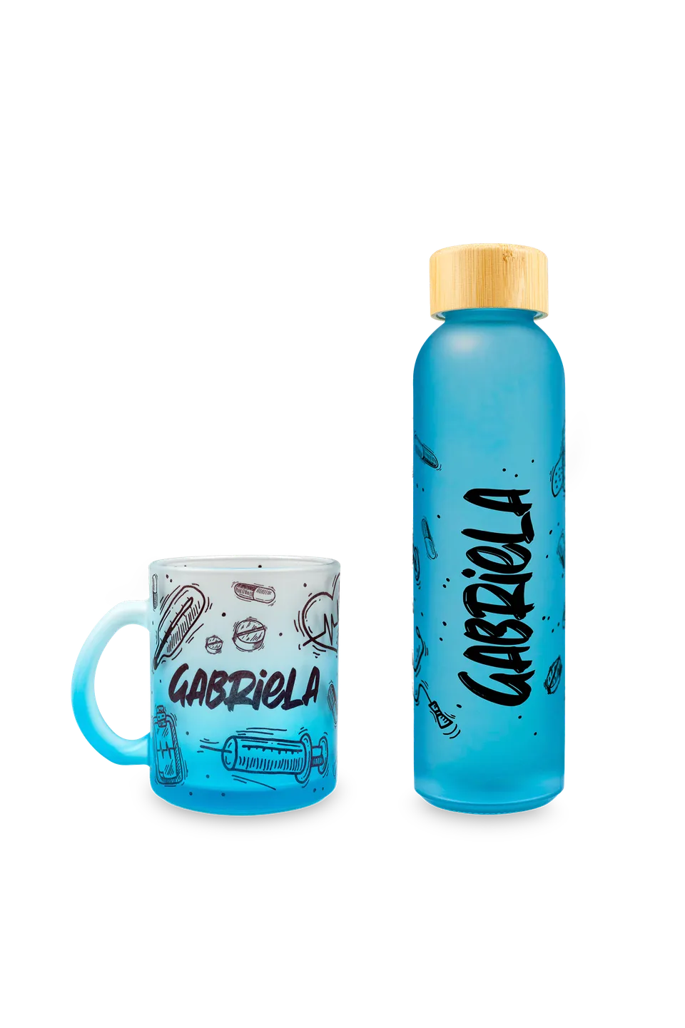 Enfermania Regalos pack bouteille + tasse verre bleu Motion 500 ml