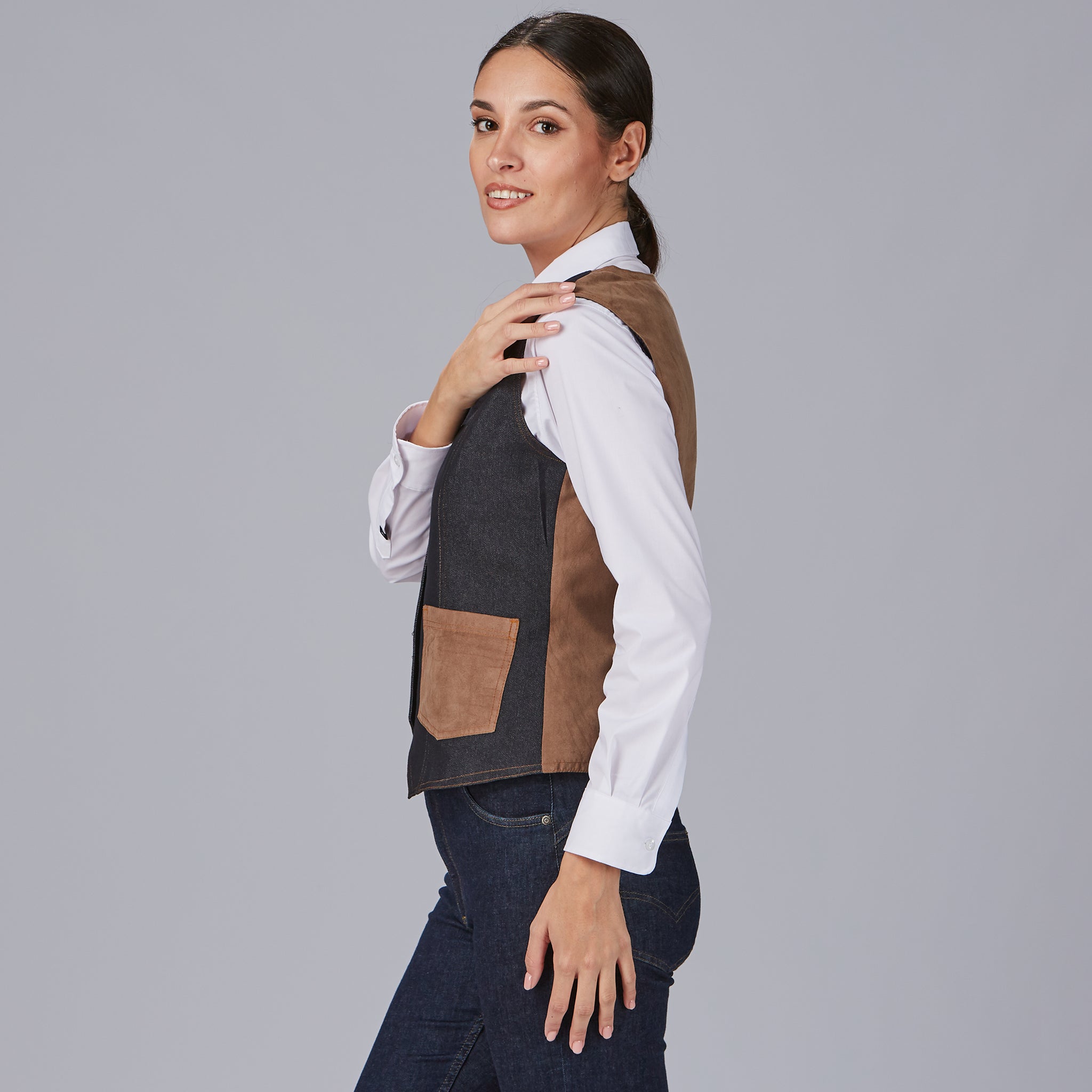 GARY'S Baena gilet de serveuse femme denim marine