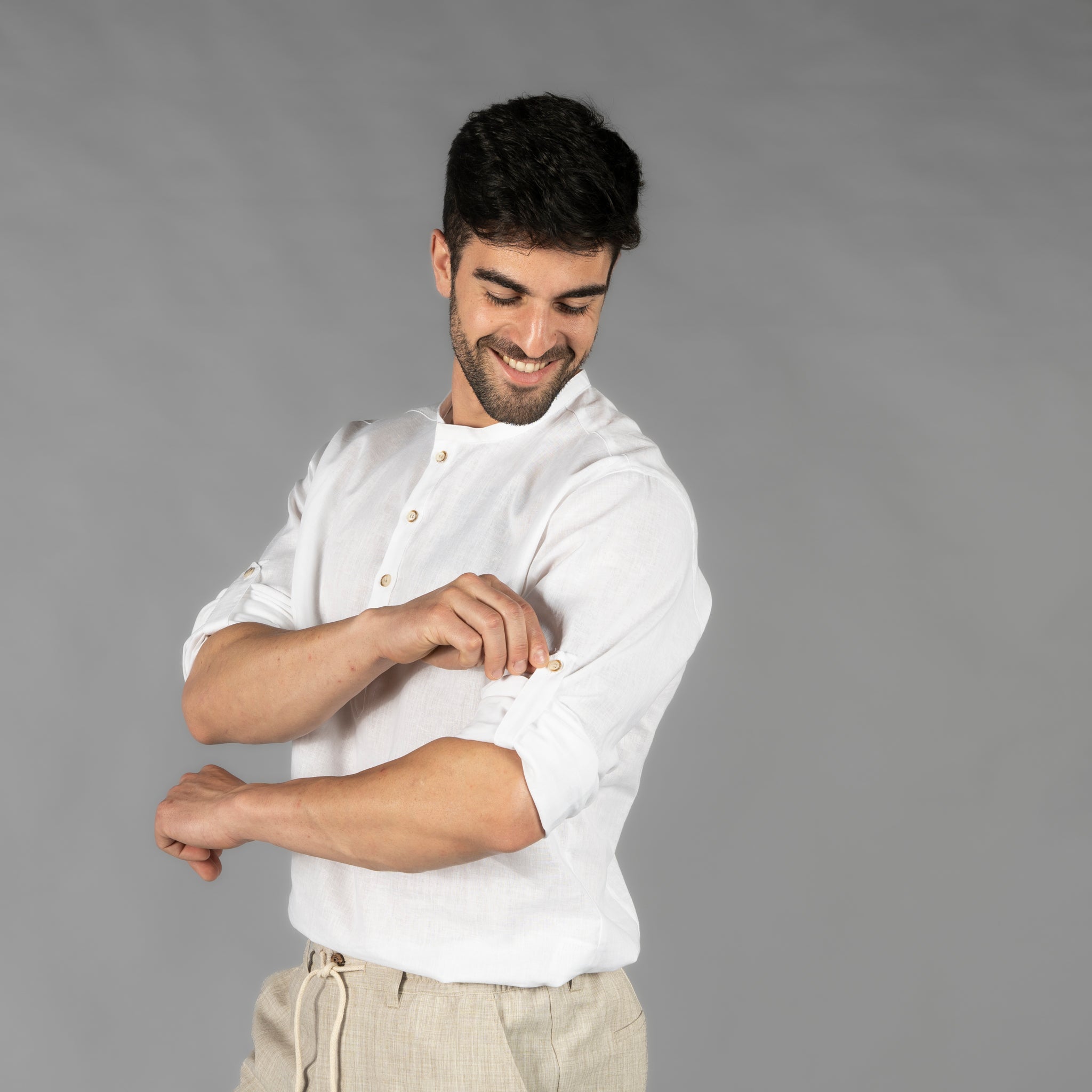 GARY'S Tiwi chemise homme lin coton col mao blanc