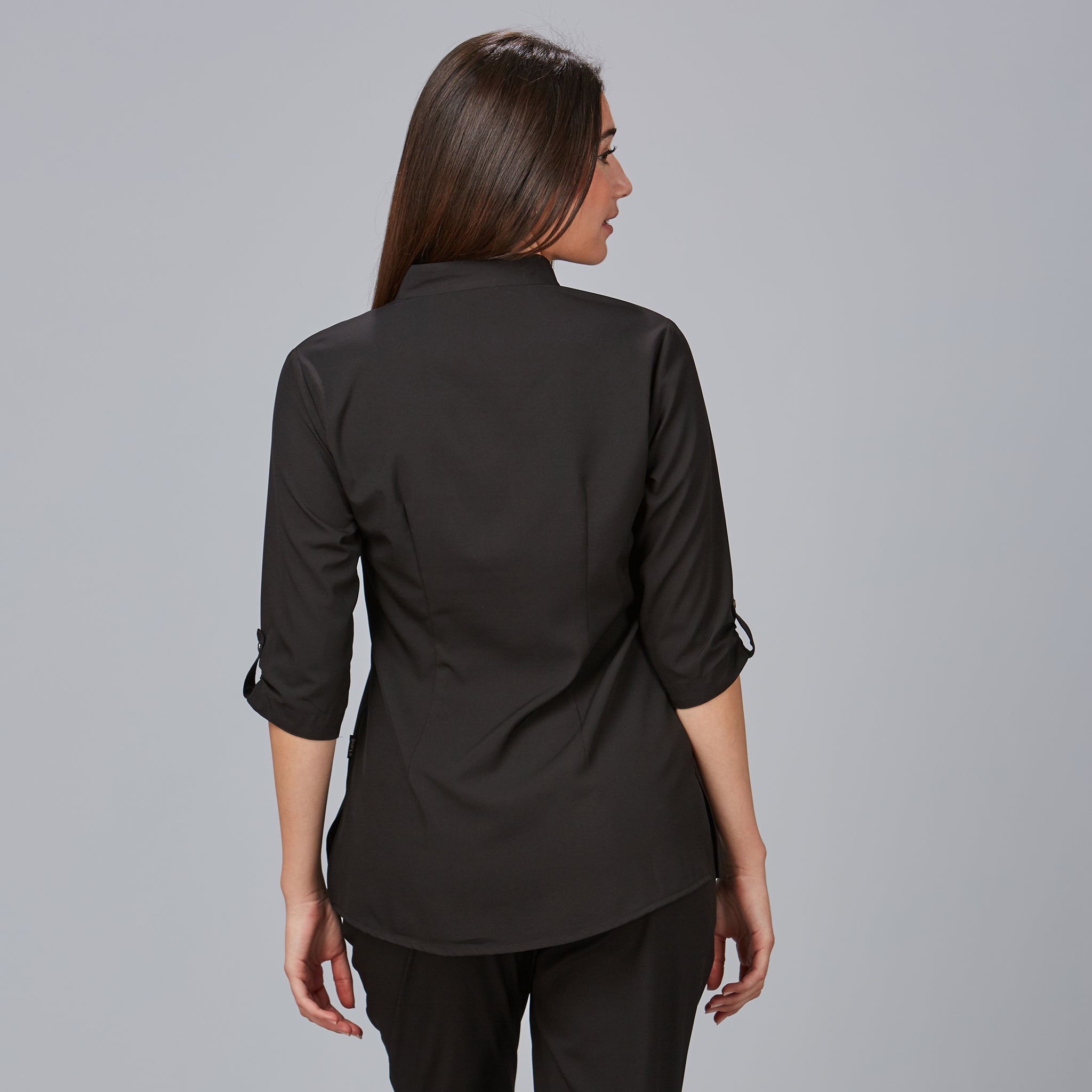 Gary's Vinca blouse travail femme col mao noir manches courtes