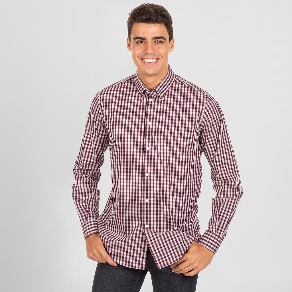 GARY'S Marco chemise homme slim Vichy carreaux bleu / aubergine