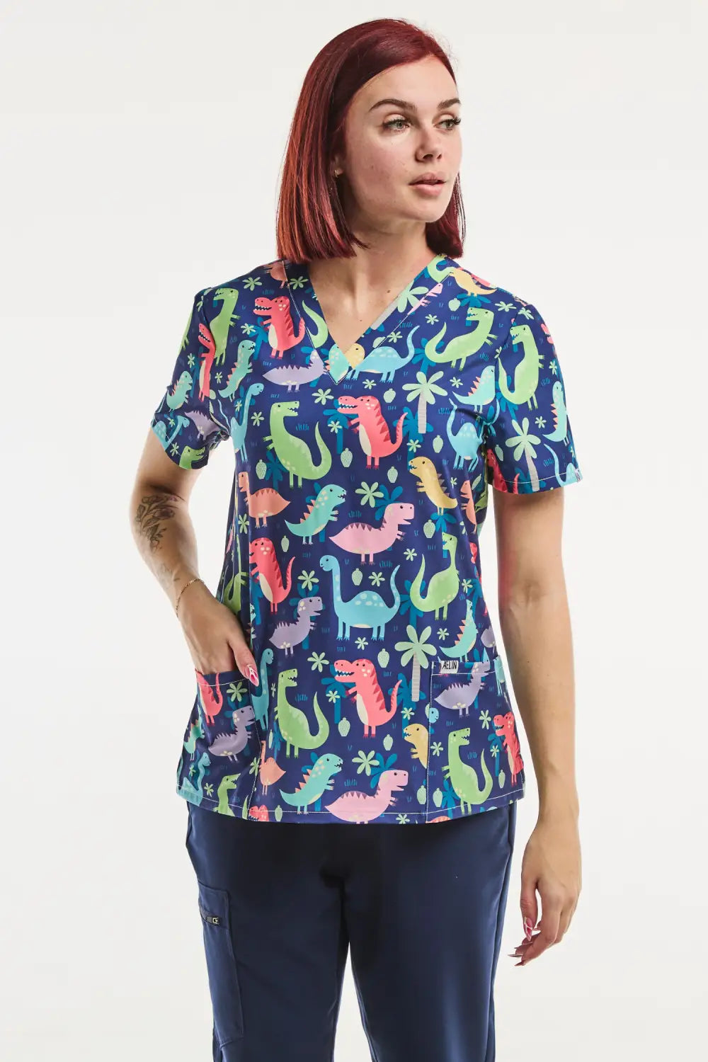 Aelin Paris tunique médicale femme Dino Pop imprimée stretch