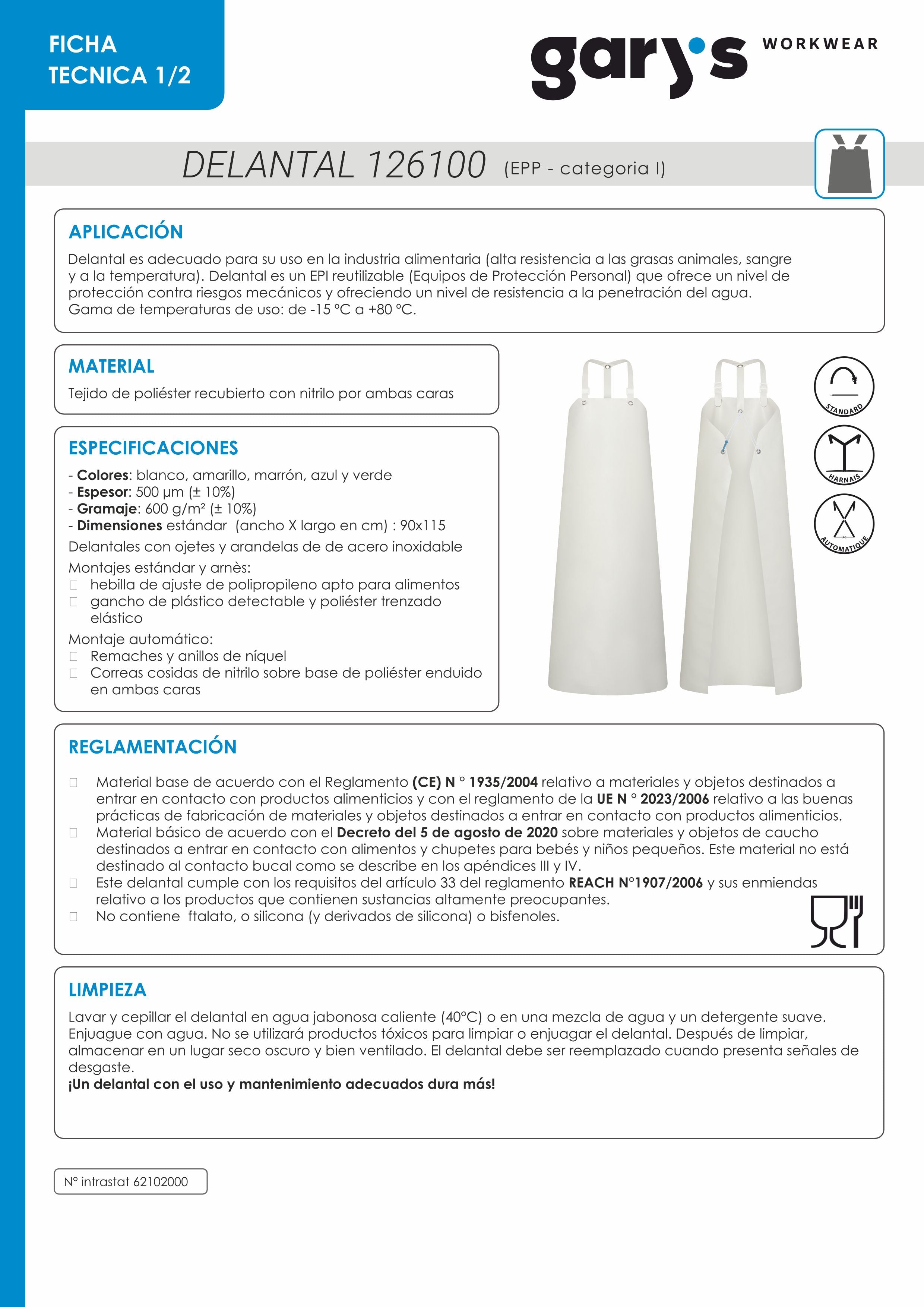 Gary's Ares tablier nitrile blanc 115x90 cm protection