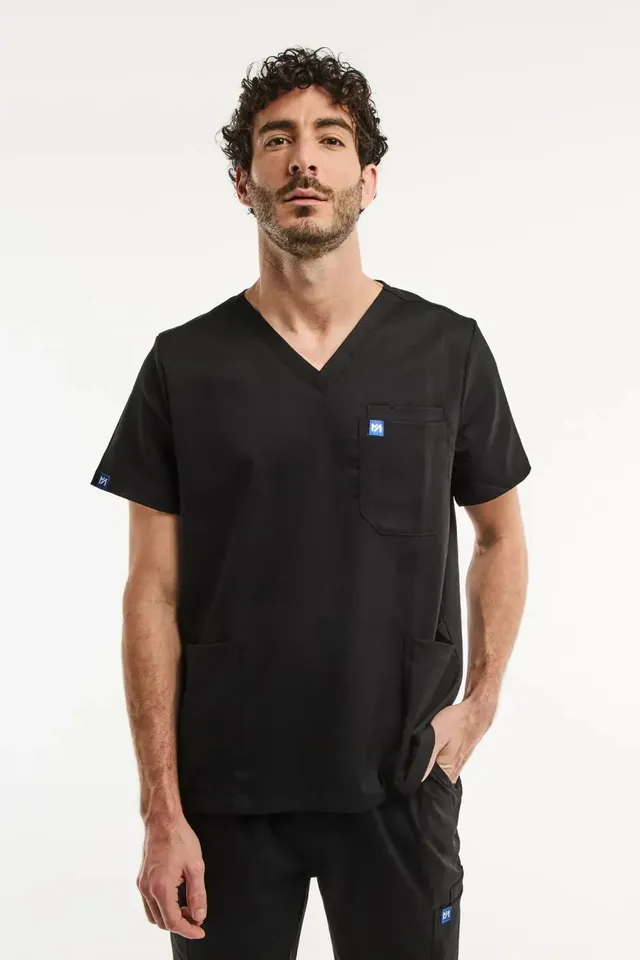 Aelin LUCA tunique médicale homme noir col V 3 poches stretch