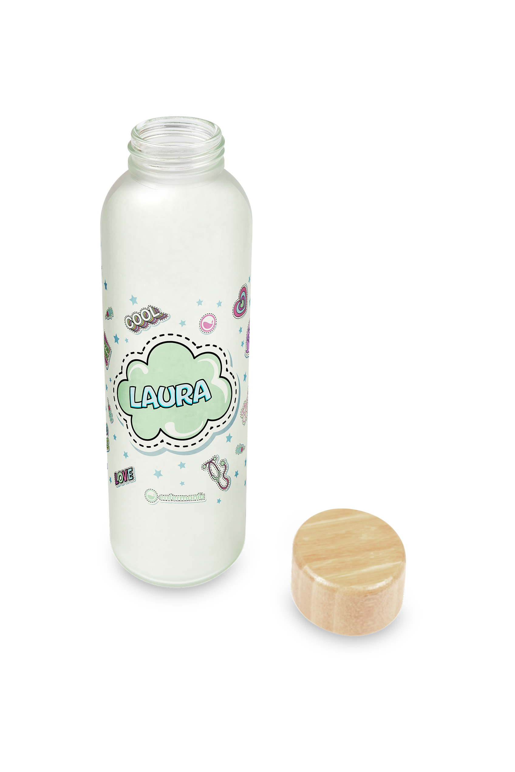 Enfermania Regalos Bidon verre 500 ml bambou Stickers