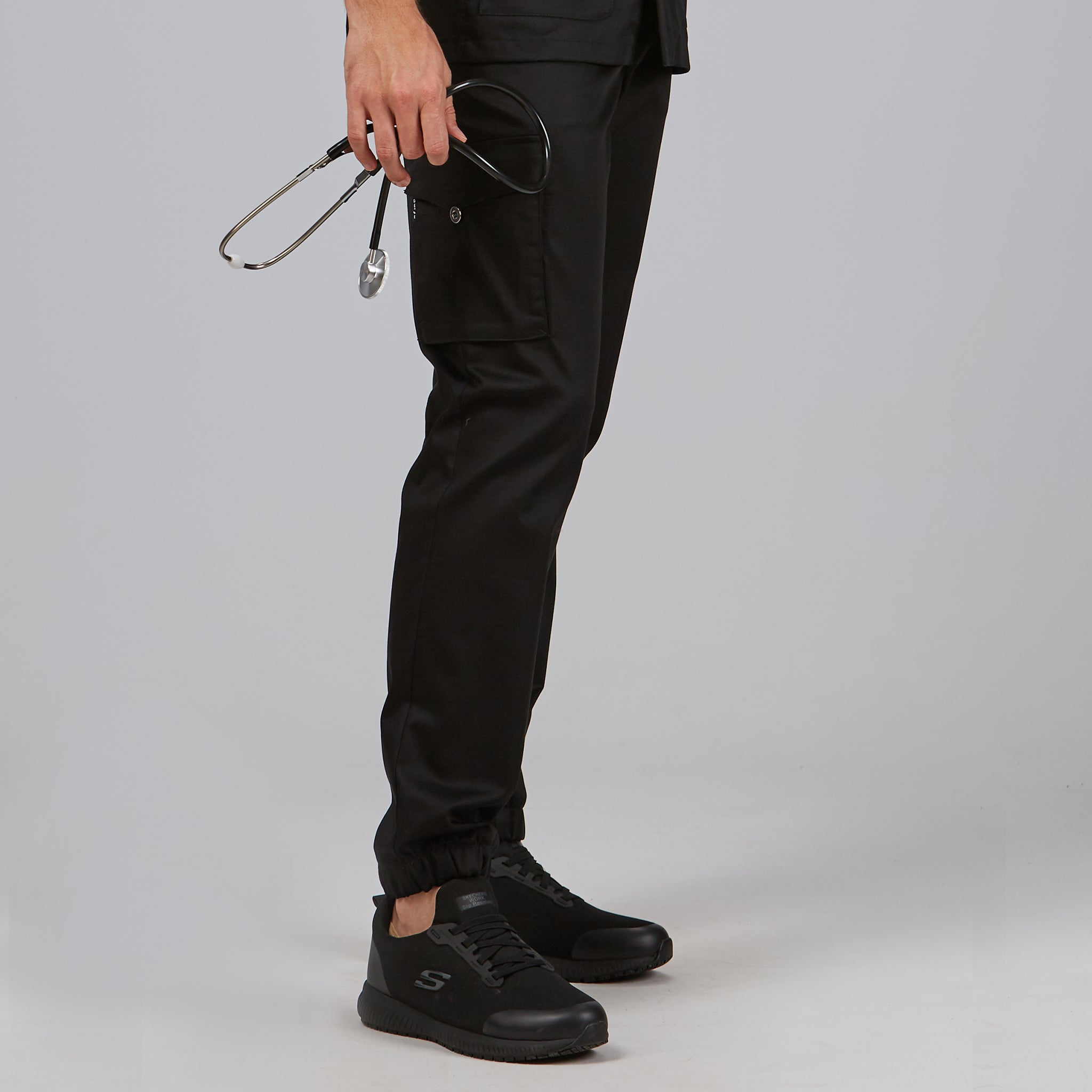 GARY'S pantalon de travail satin coton noir taille élastique