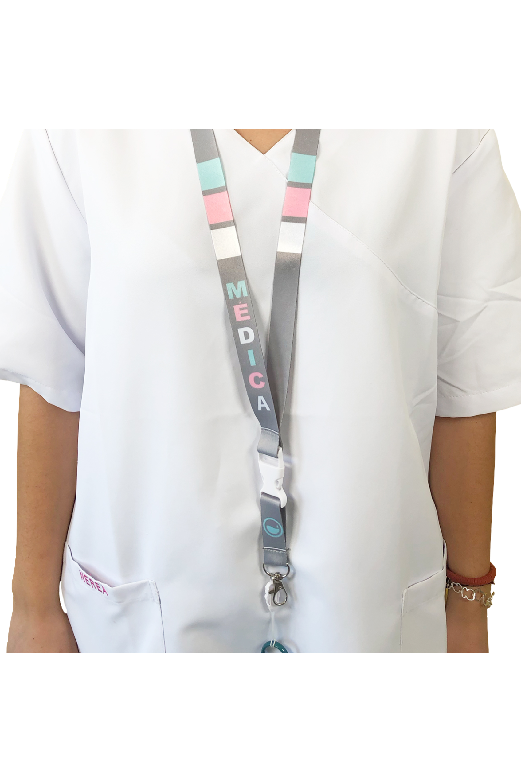 Enfermania Eighties lanyard tour de cou médical Gris + mousqueton