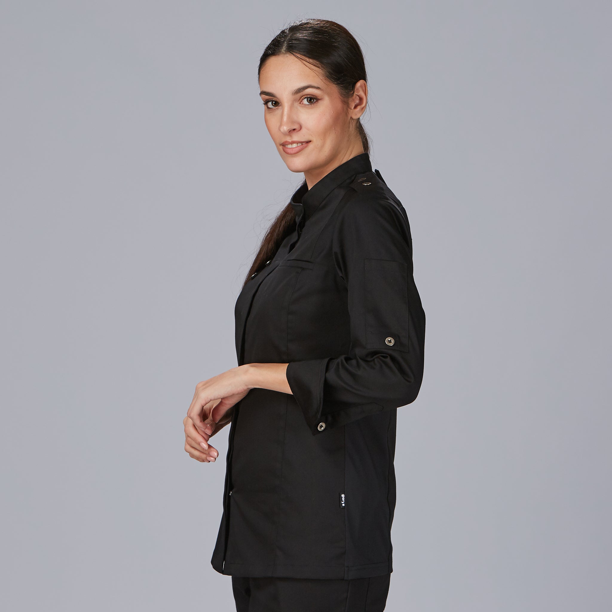 Gary's Sola veste cuisine femme noire satin coton