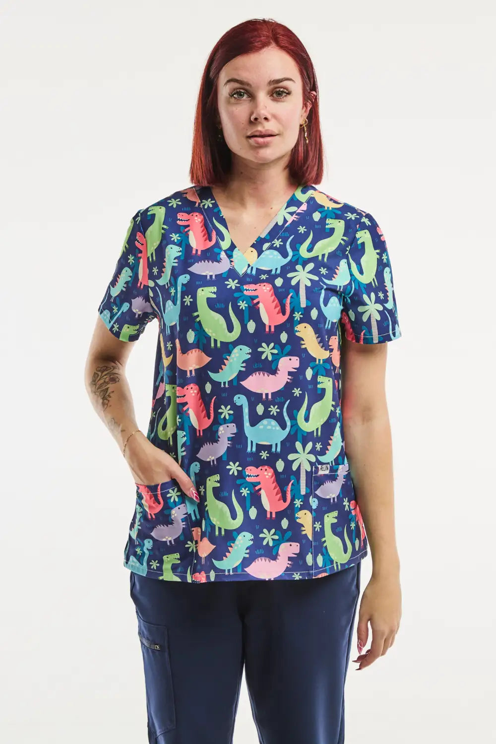 Aelin Paris tunique médicale femme Dino Pop imprimée stretch