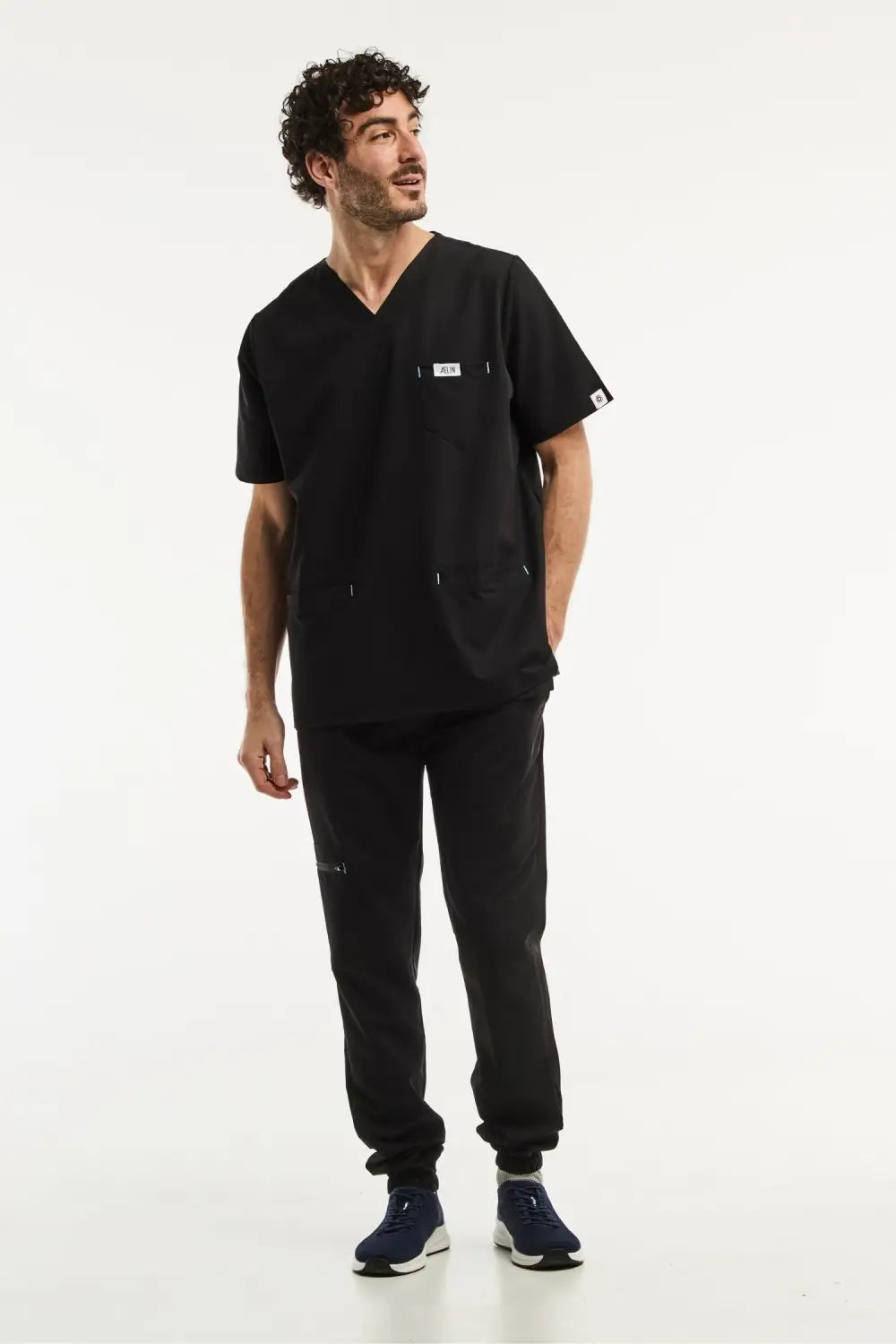 Aelin Slimfit tenue médicale homme noir 6 poches