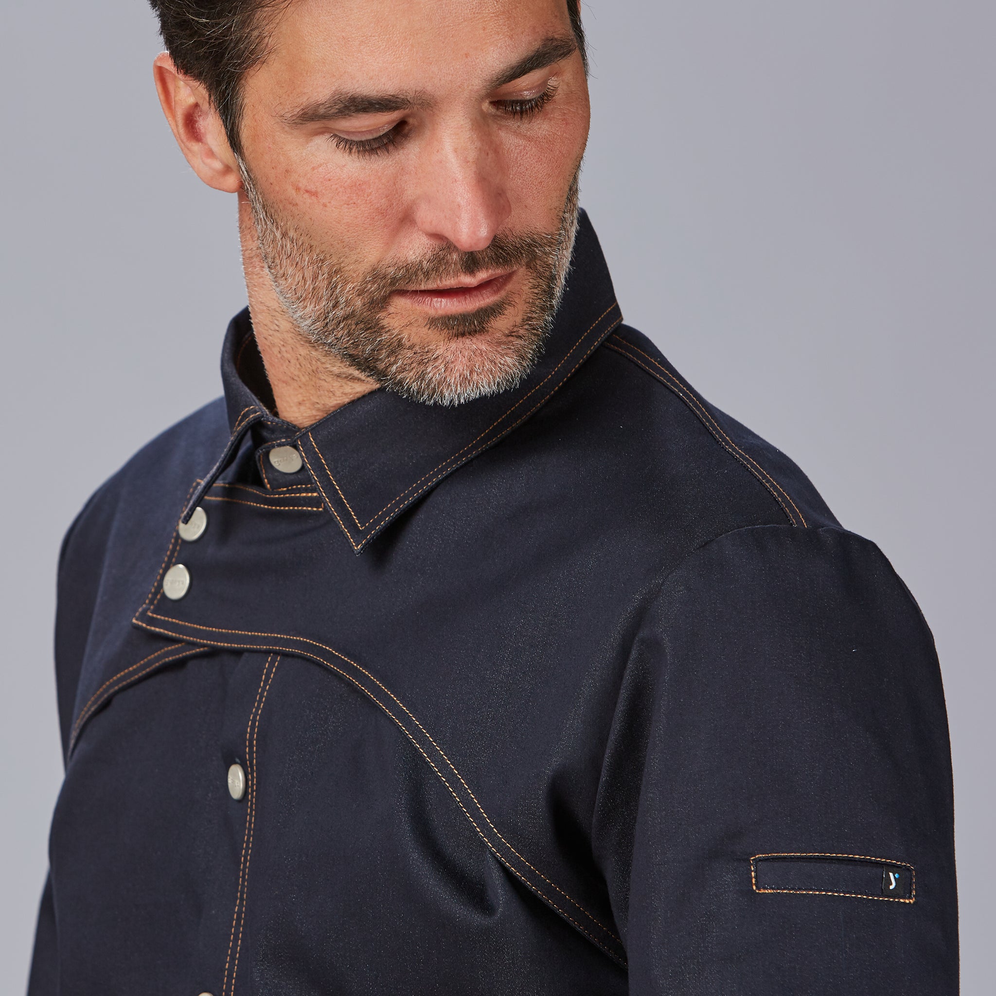 GARY'S Prieto veste de cuisine denim marine col chemise