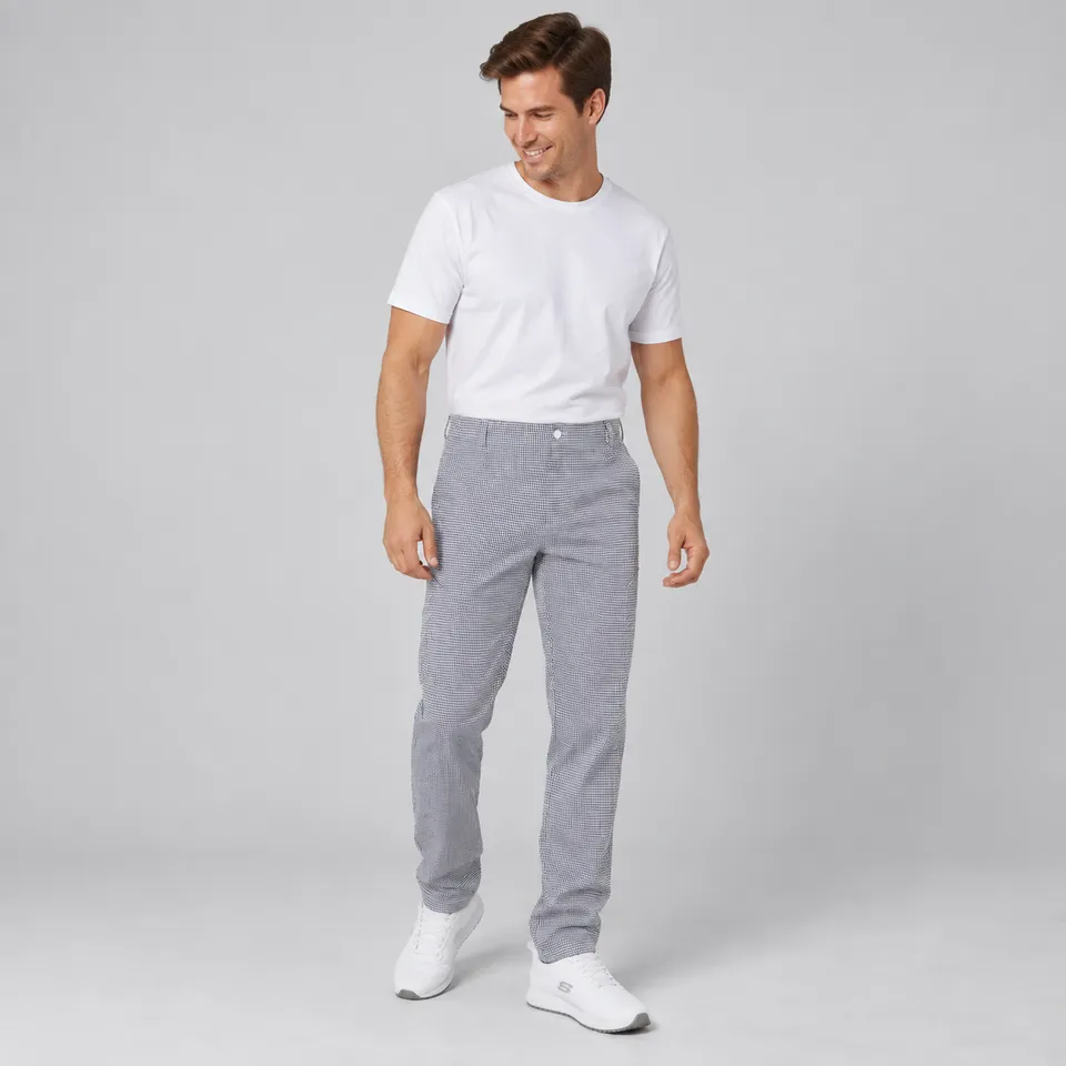 GARY'S Vichy pantalon cuisine carreaux marine 50/50