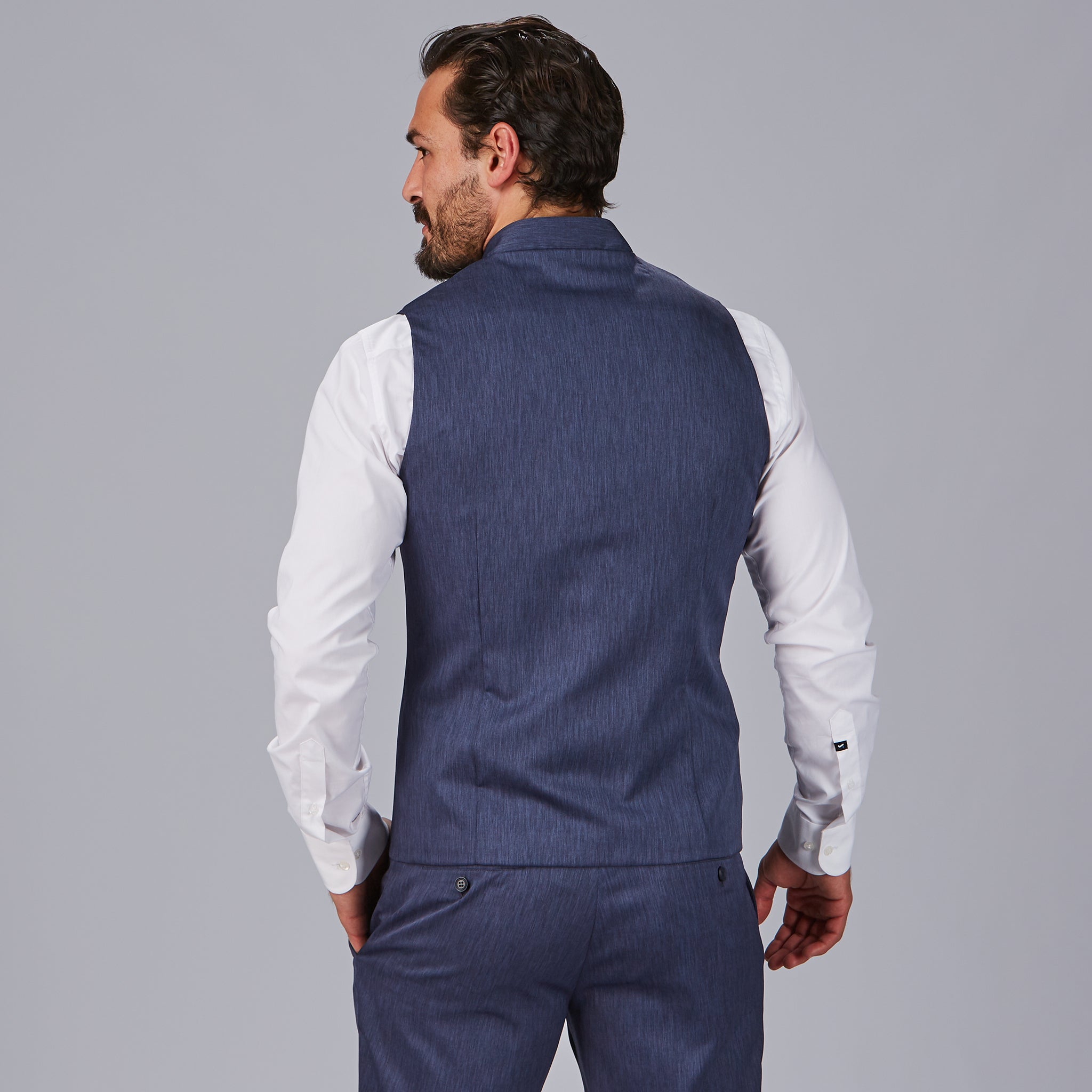Gary's Vests Giron gilet serveur marine col mao stretch
