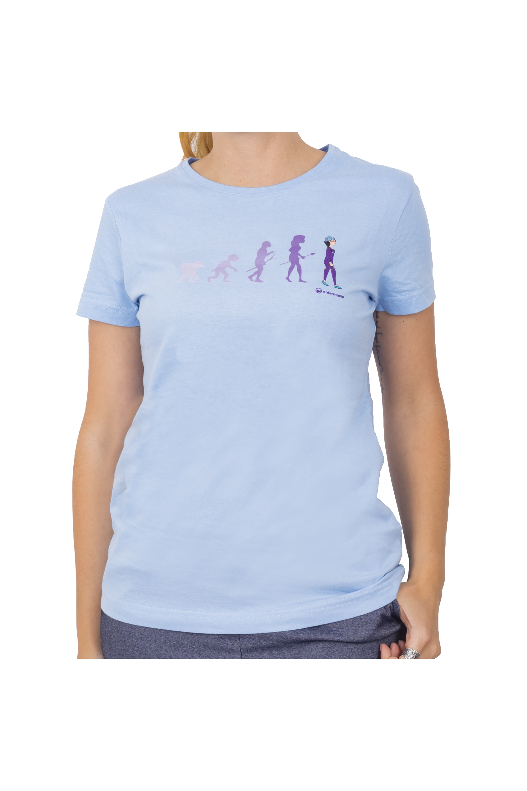 Enfermania Ropa t-shirt femme coton bleu ciel imprimé