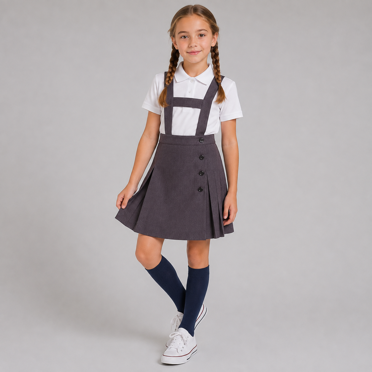 Gary's Pinafores Pleated Pinafore Dress robe chasuble bleu marine