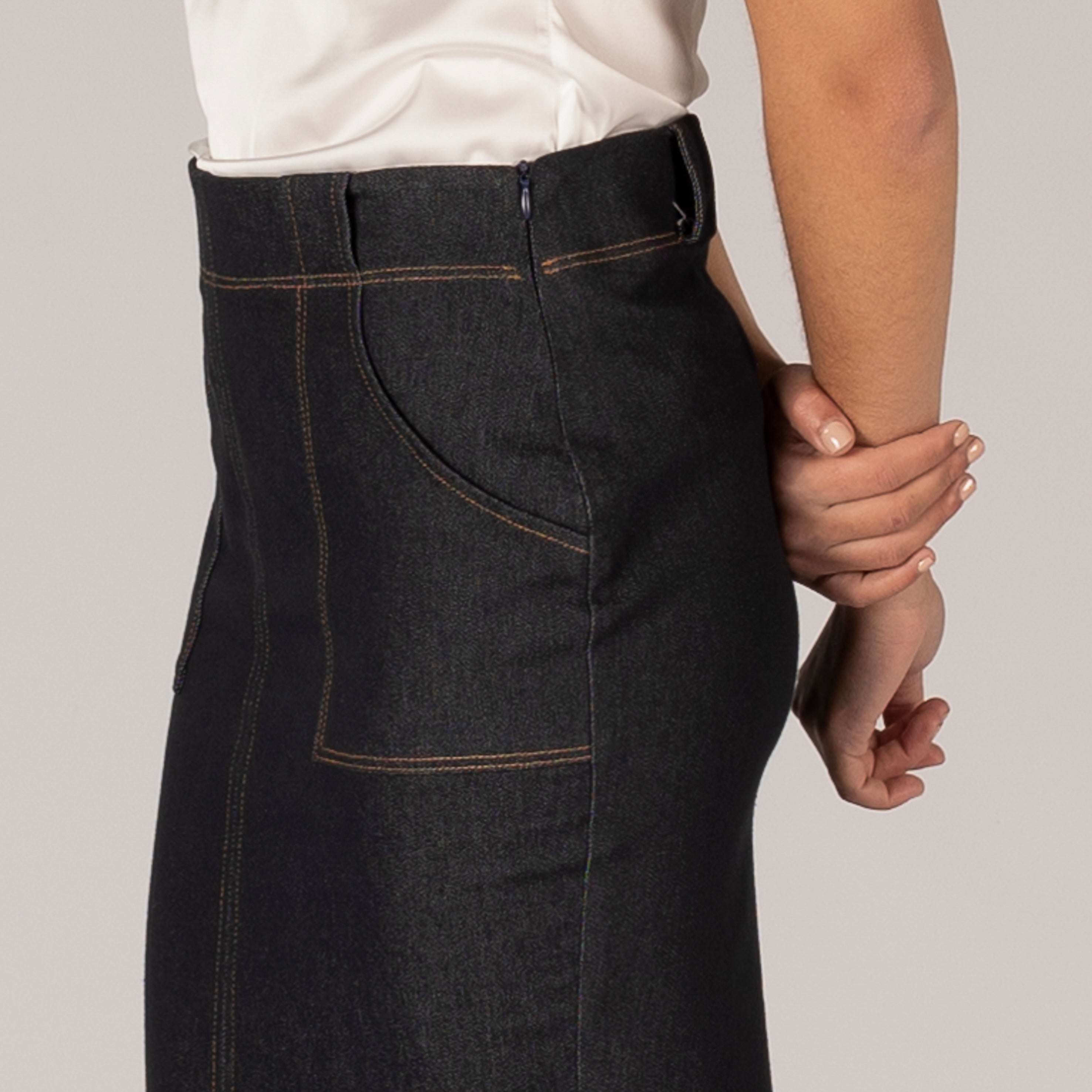 GARY'S Trender jupe travail jean stretch bleu marine poches