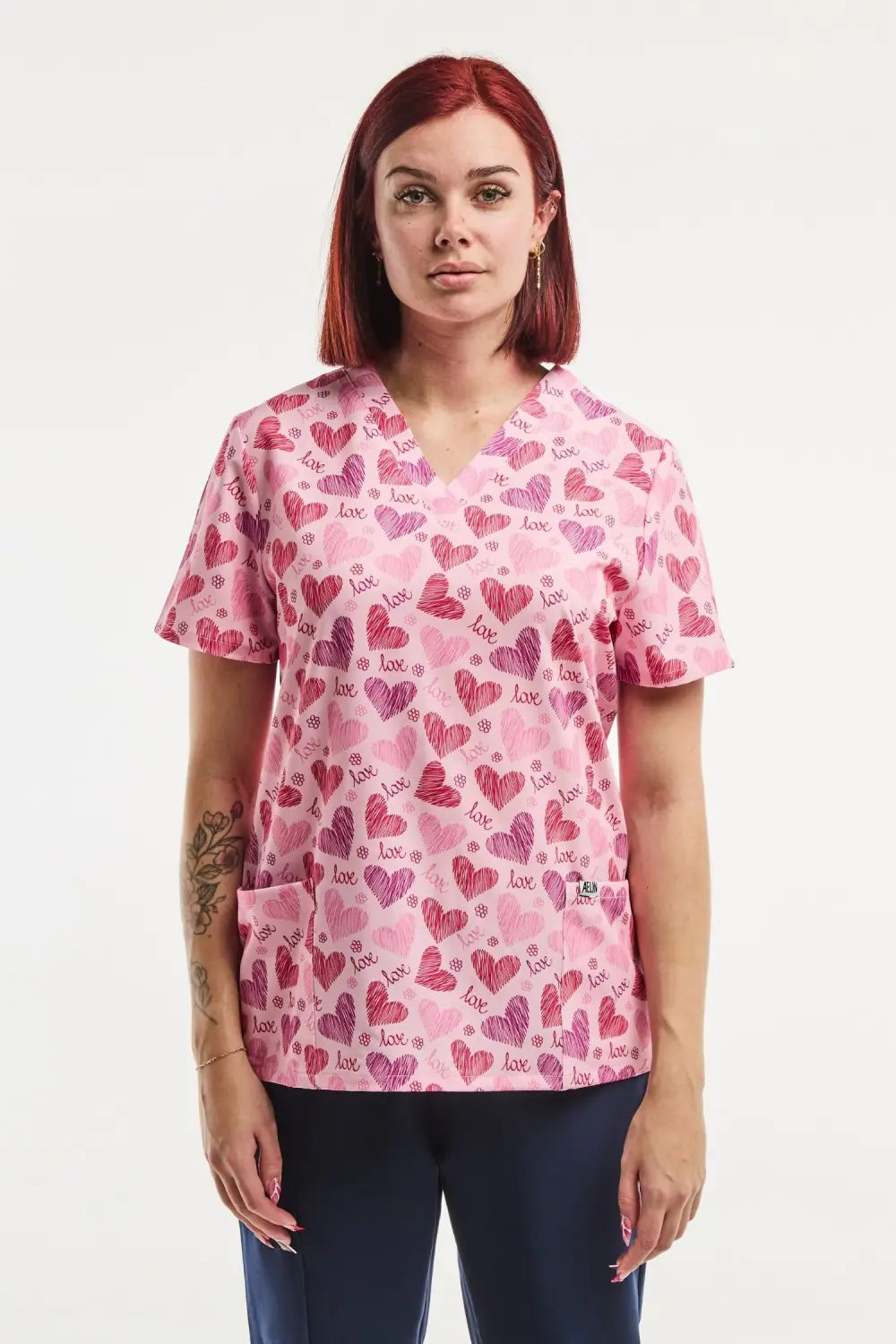 Aelin Paris Stretch Tunique médicale femme rose cœurs