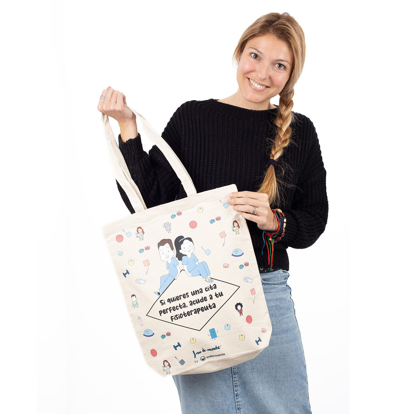 Enfermania Bolsas Acude a tu Fisio tote bag coton bio beige