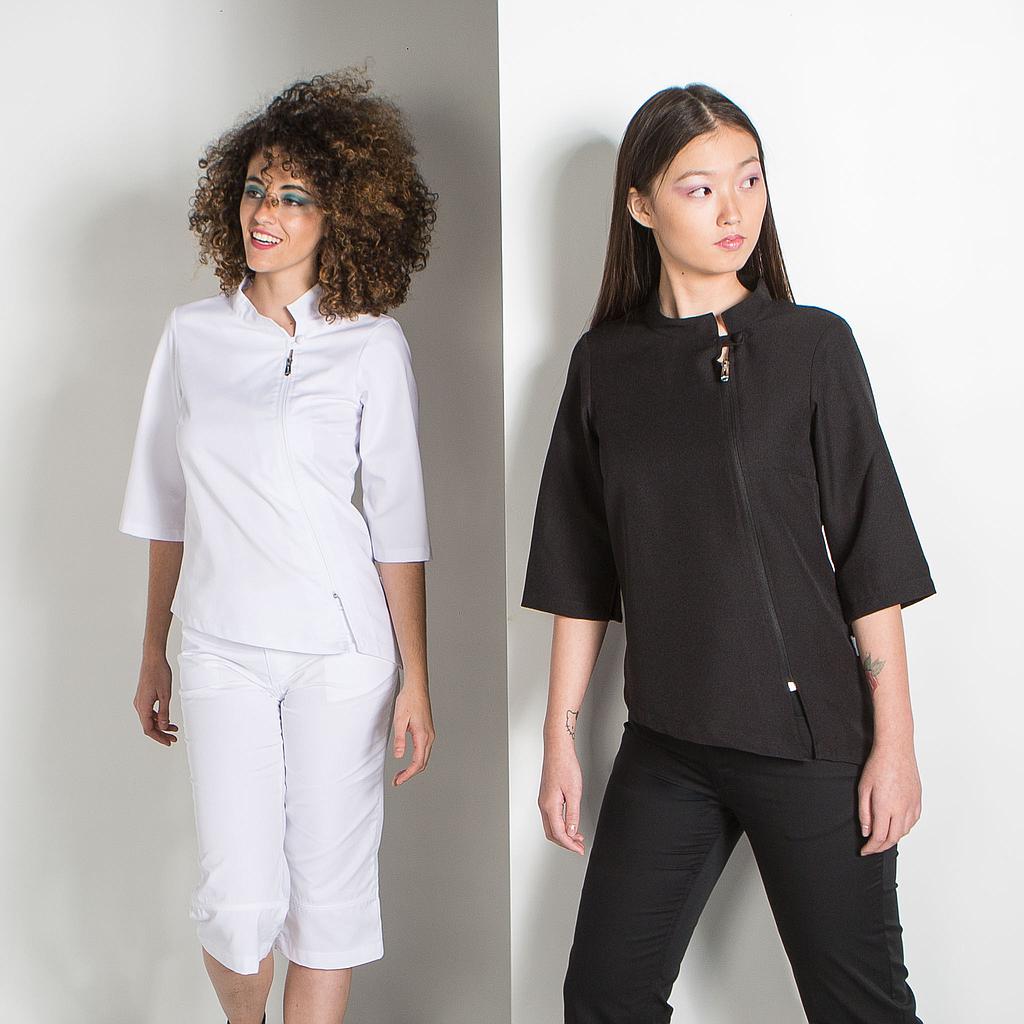Gary's Blouses tunique femme zip latéral col mao noire