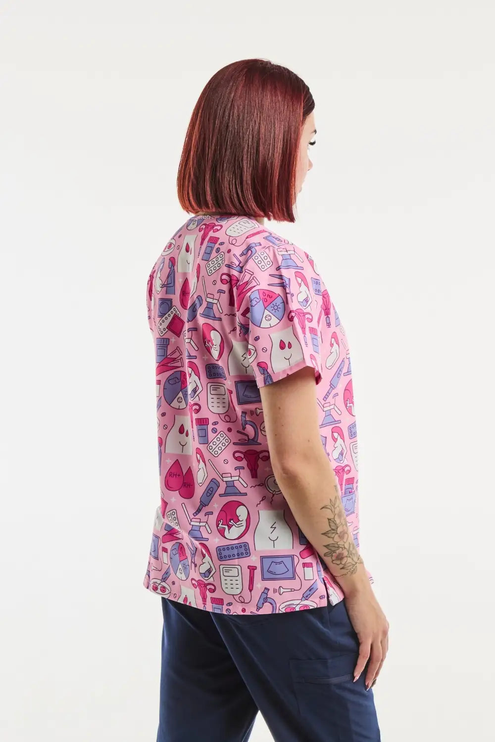 Aelin Paris Tunique Médicale Stretch Femme Rose Imprimé Gynécologue