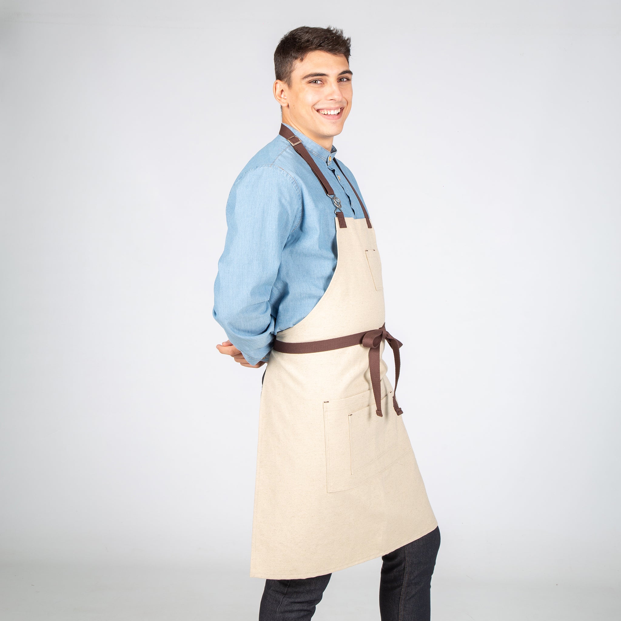 GARY'S tablier à bavette beige boucle 80x68 cm 5 poches